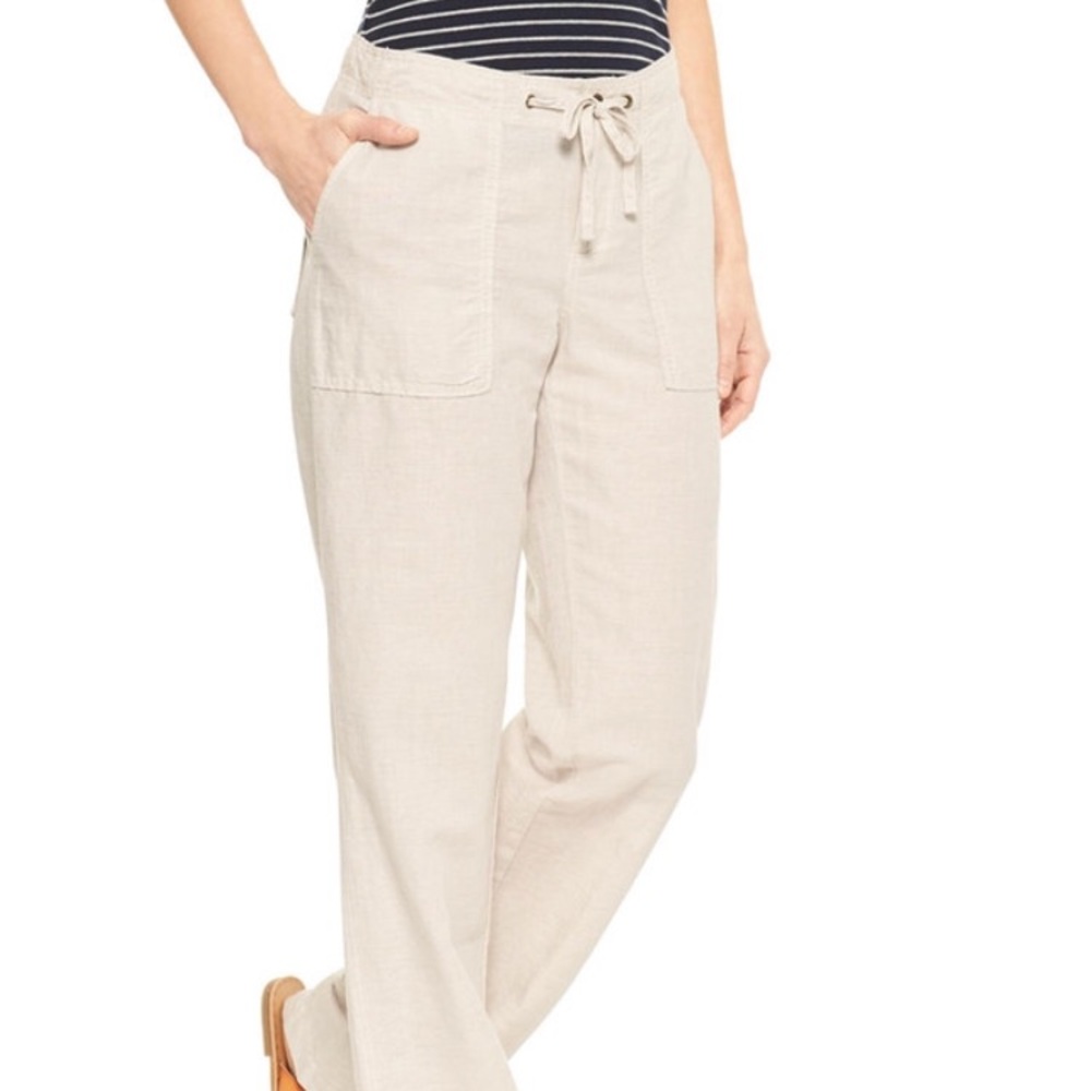 Wide-leg linen-cotton pants